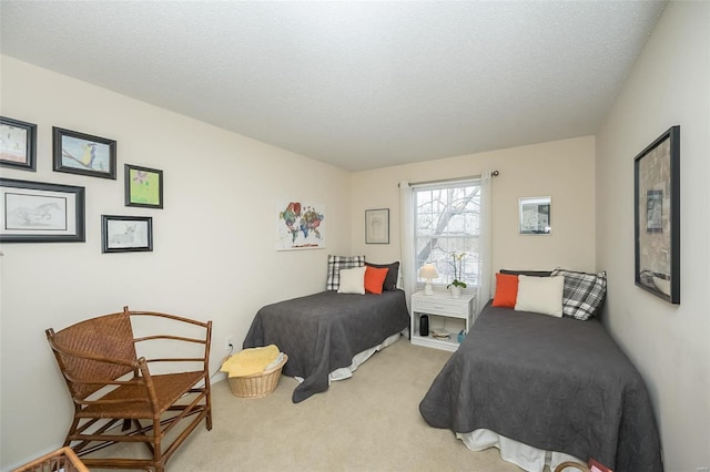 carpeted bedroom with a textured ceiling