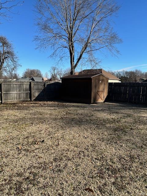 view of yard with a storage shed