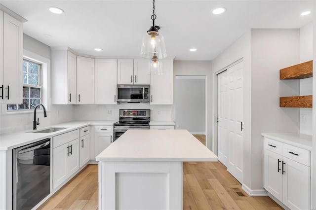 kitchen with sink, stainless steel appliances, and white cabinetry