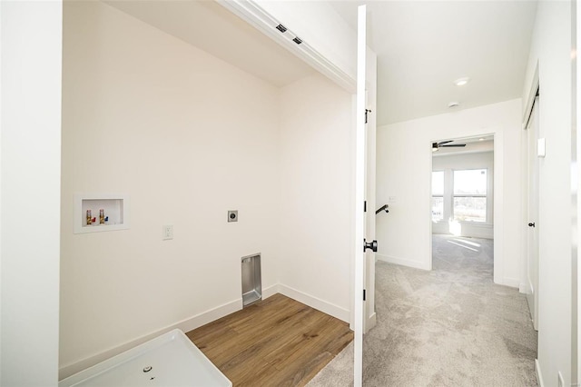 laundry room with washer hookup, light carpet, and hookup for an electric dryer