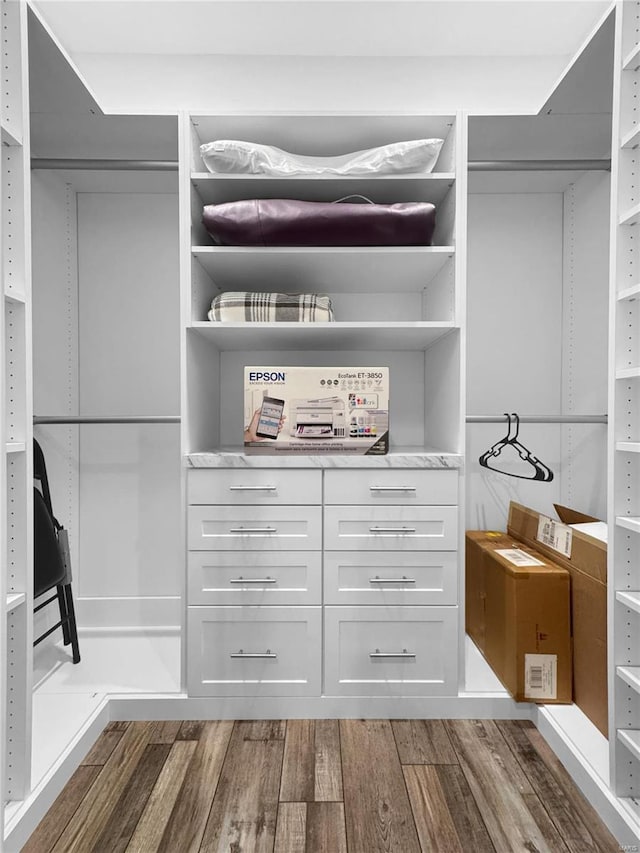 spacious closet with dark wood-type flooring