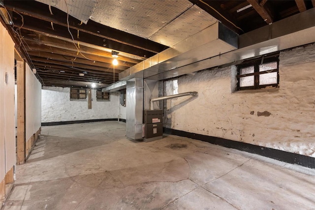 basement with heating unit