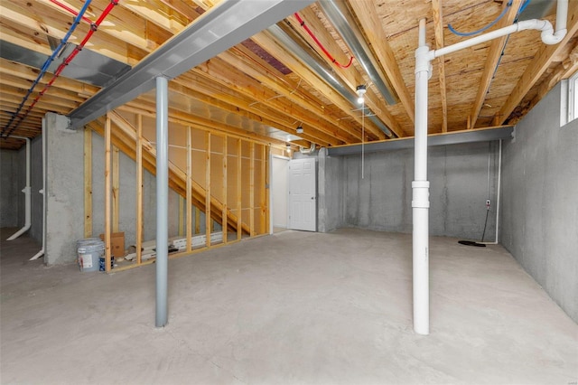 view of unfinished basement