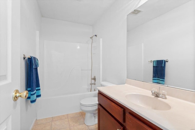 full bathroom featuring shower / tub combination, toilet, and vanity