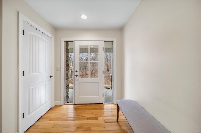 doorway to outside featuring light wood-type flooring