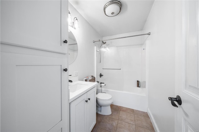 full bathroom featuring vanity, tile patterned floors, toilet, and shower / bath combination