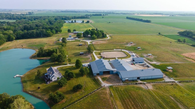 birds eye view of property featuring a rural view and a water view