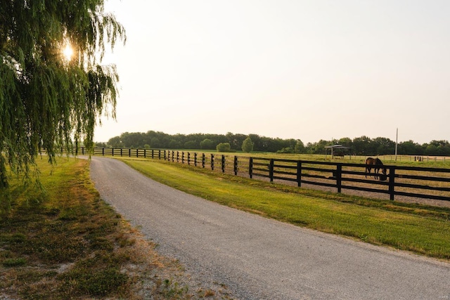 view of street with a rural view