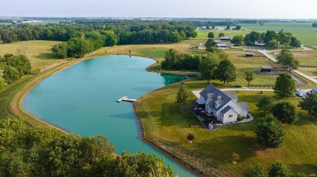 bird's eye view with a rural view and a water view