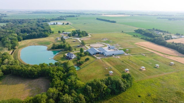 drone / aerial view featuring a rural view and a water view