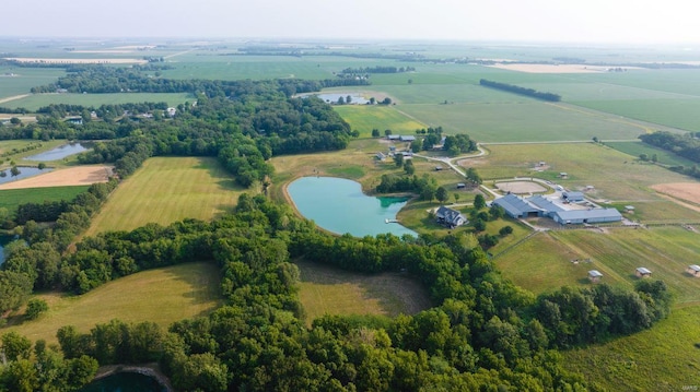 aerial view featuring a water view and a rural view