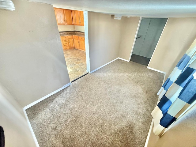 basement featuring light colored carpet