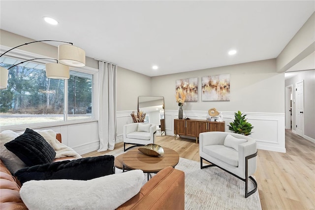 living room featuring light wood-type flooring