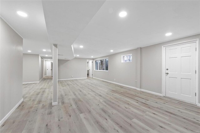 basement featuring light wood-type flooring