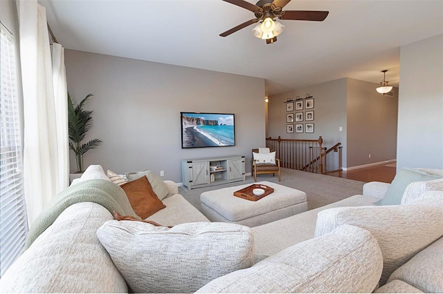 living room featuring ceiling fan