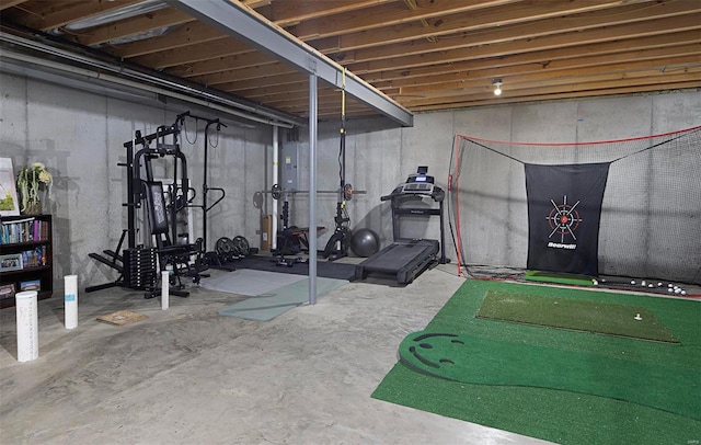 workout room featuring electric panel