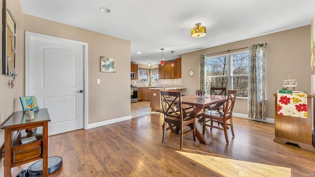 dining space with hardwood / wood-style floors