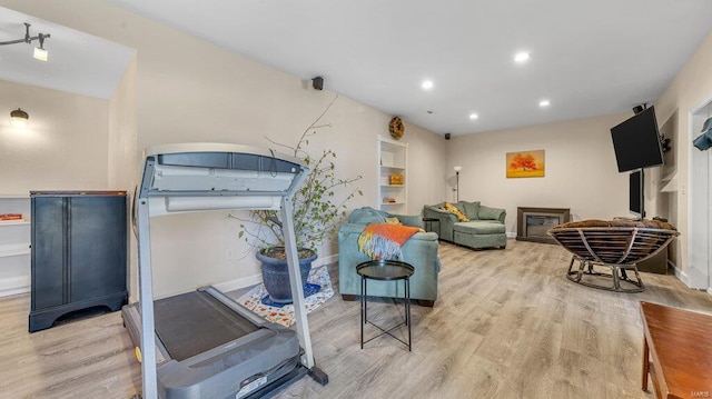 exercise area featuring light hardwood / wood-style floors