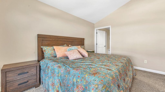 bedroom with light carpet and vaulted ceiling