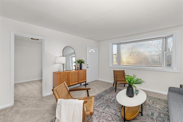 living room featuring light colored carpet