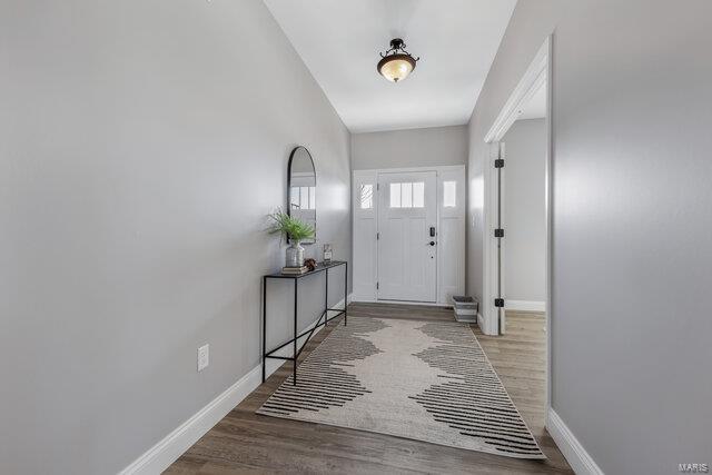 foyer entrance with hardwood / wood-style floors