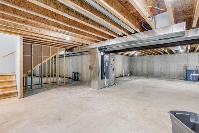 basement featuring water heater