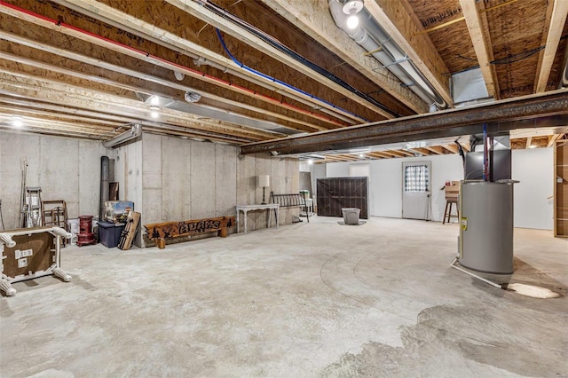 basement featuring water heater