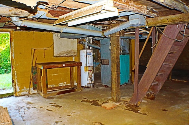 basement featuring gas water heater