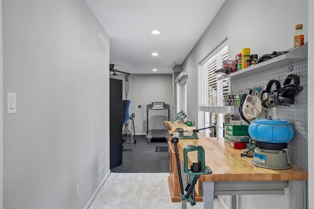 interior space featuring ceiling fan