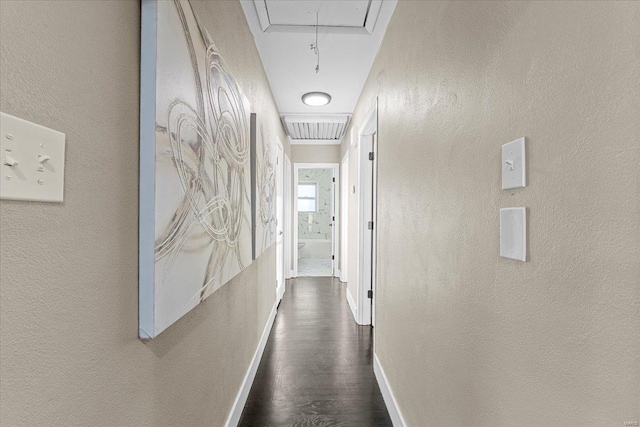 hallway with dark hardwood / wood-style floors