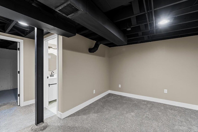 basement with carpet