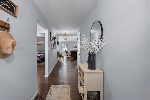 hall featuring dark wood-type flooring