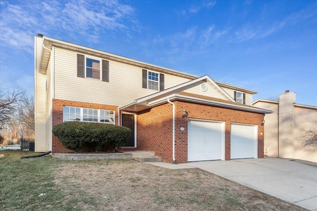 front facade with a garage and a front yard