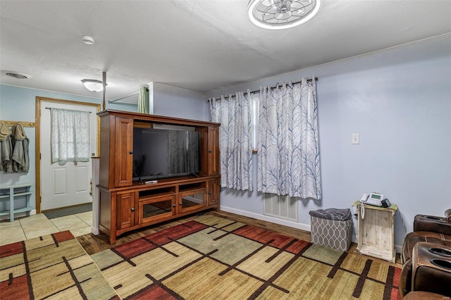 living room with light hardwood / wood-style floors