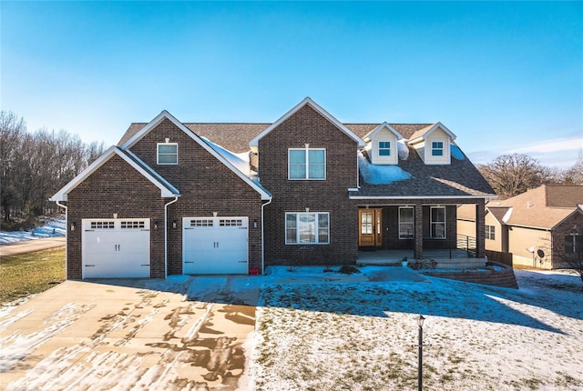 view of front of home with a garage and a porch