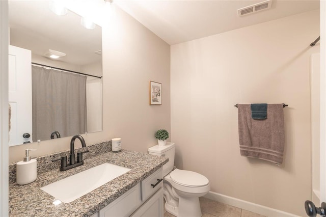 bathroom featuring vanity, toilet, and tile patterned flooring