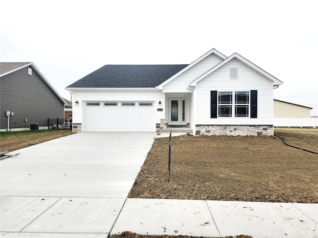 single story home with a garage