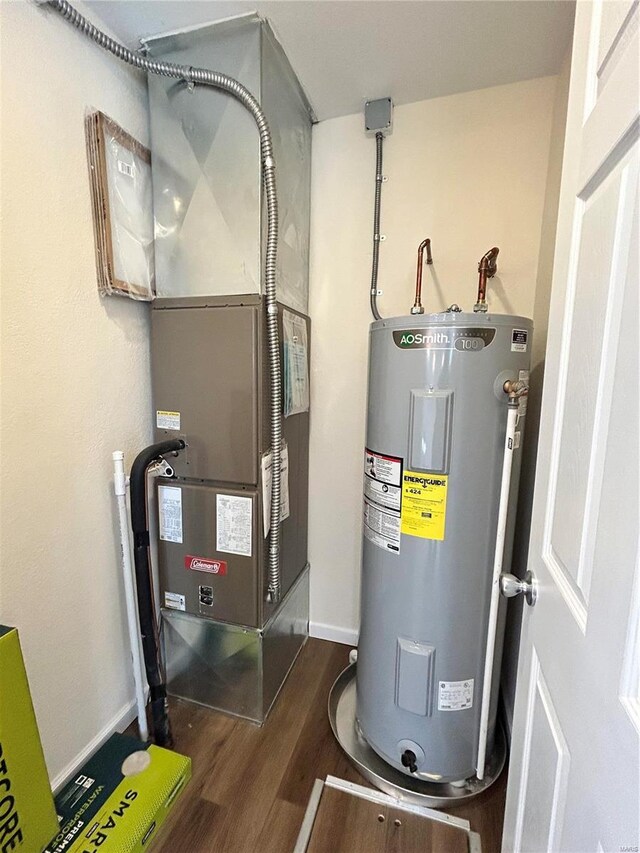 utility room featuring electric water heater and heating unit