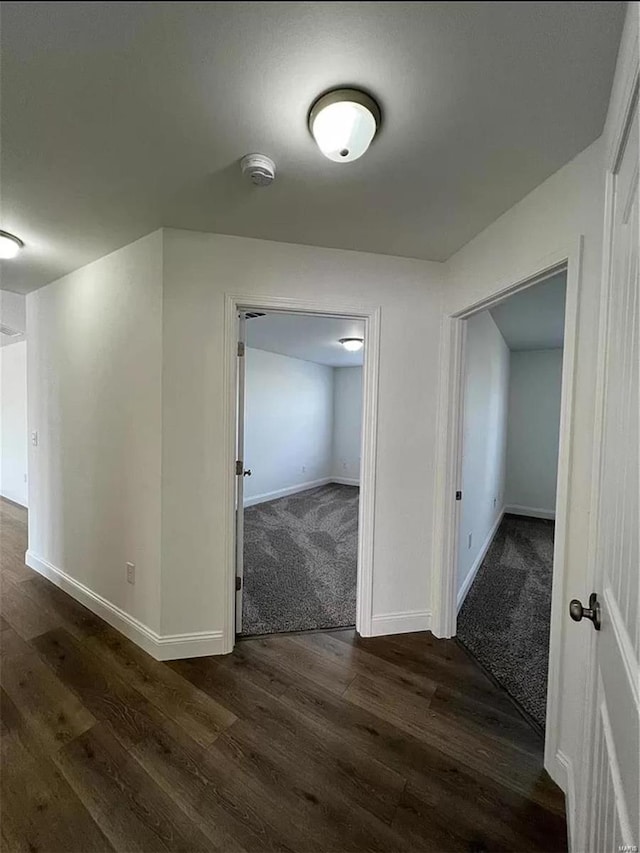 hallway with dark hardwood / wood-style floors