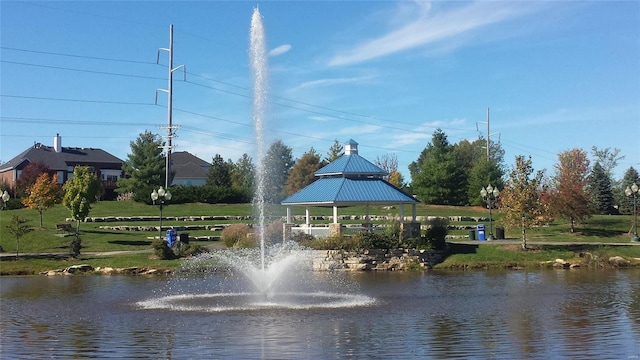 property view of water featuring a gazebo