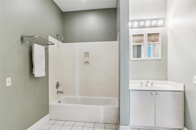 bathroom featuring tile patterned flooring, vanity, and  shower combination