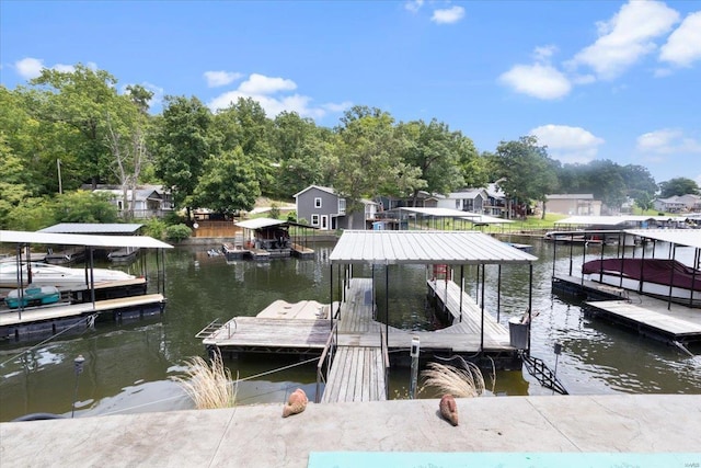 dock area with a water view