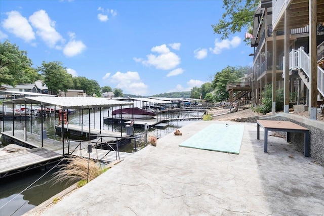 view of dock with a water view