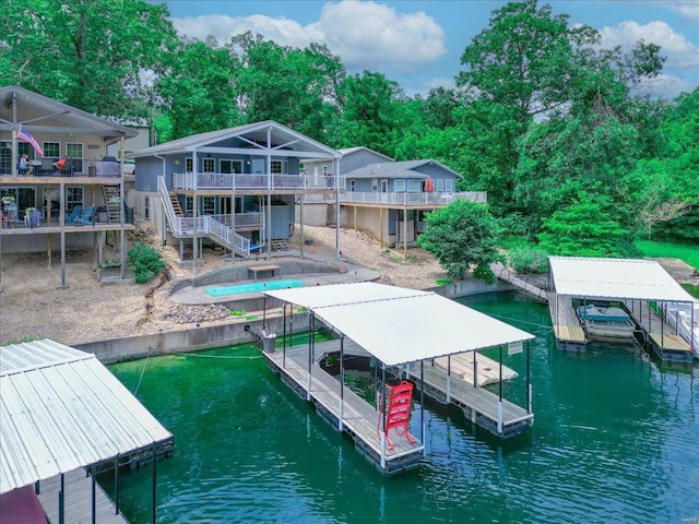 view of dock with a water view