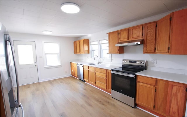 kitchen featuring sink, stainless steel appliances, and light wood-type flooring