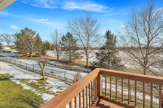 view of snow covered deck