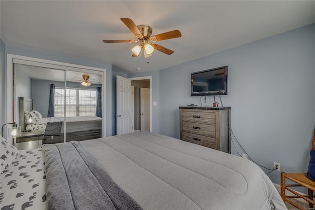 bedroom featuring a closet and ceiling fan