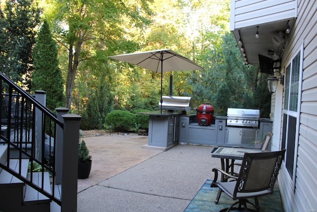 view of patio / terrace featuring exterior kitchen and a grill