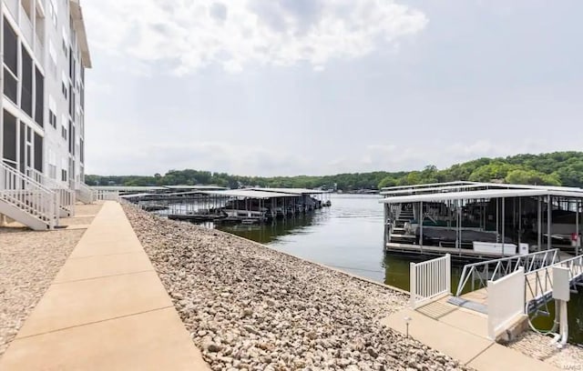 view of dock with a water view