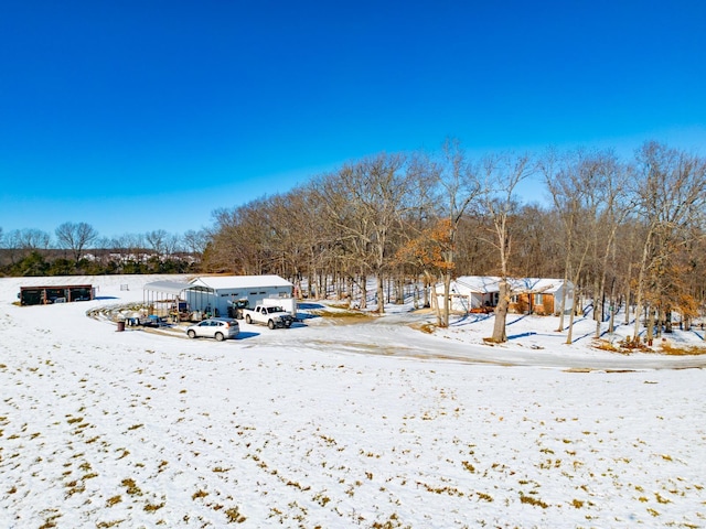 view of yard layered in snow